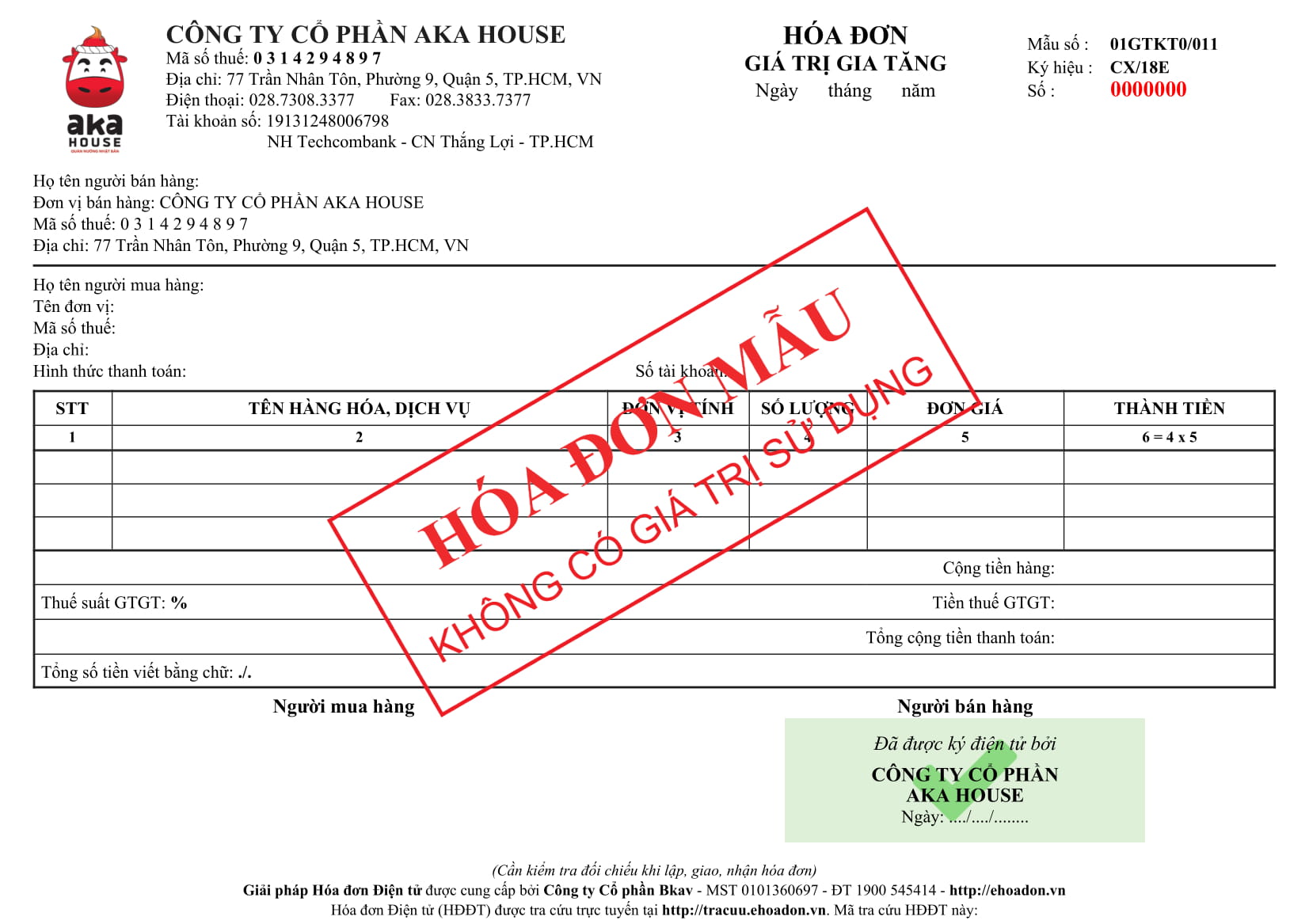 Mẫu hóa đơn điện tử BKAV thiết kế 500.000đ - CPA11