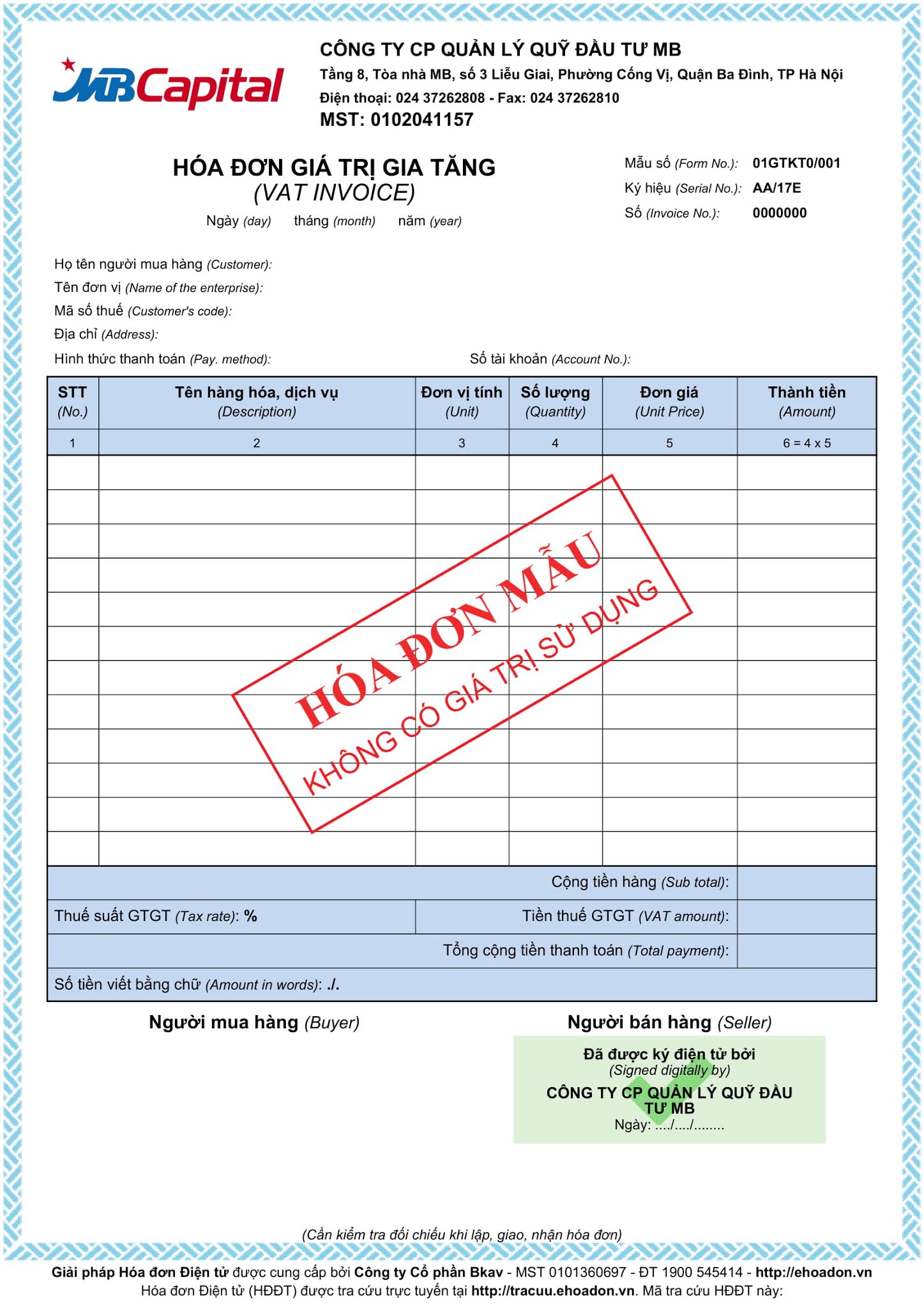 Mẫu hóa đơn điện tử BKAV thiết kế 500.000đ - CPA2