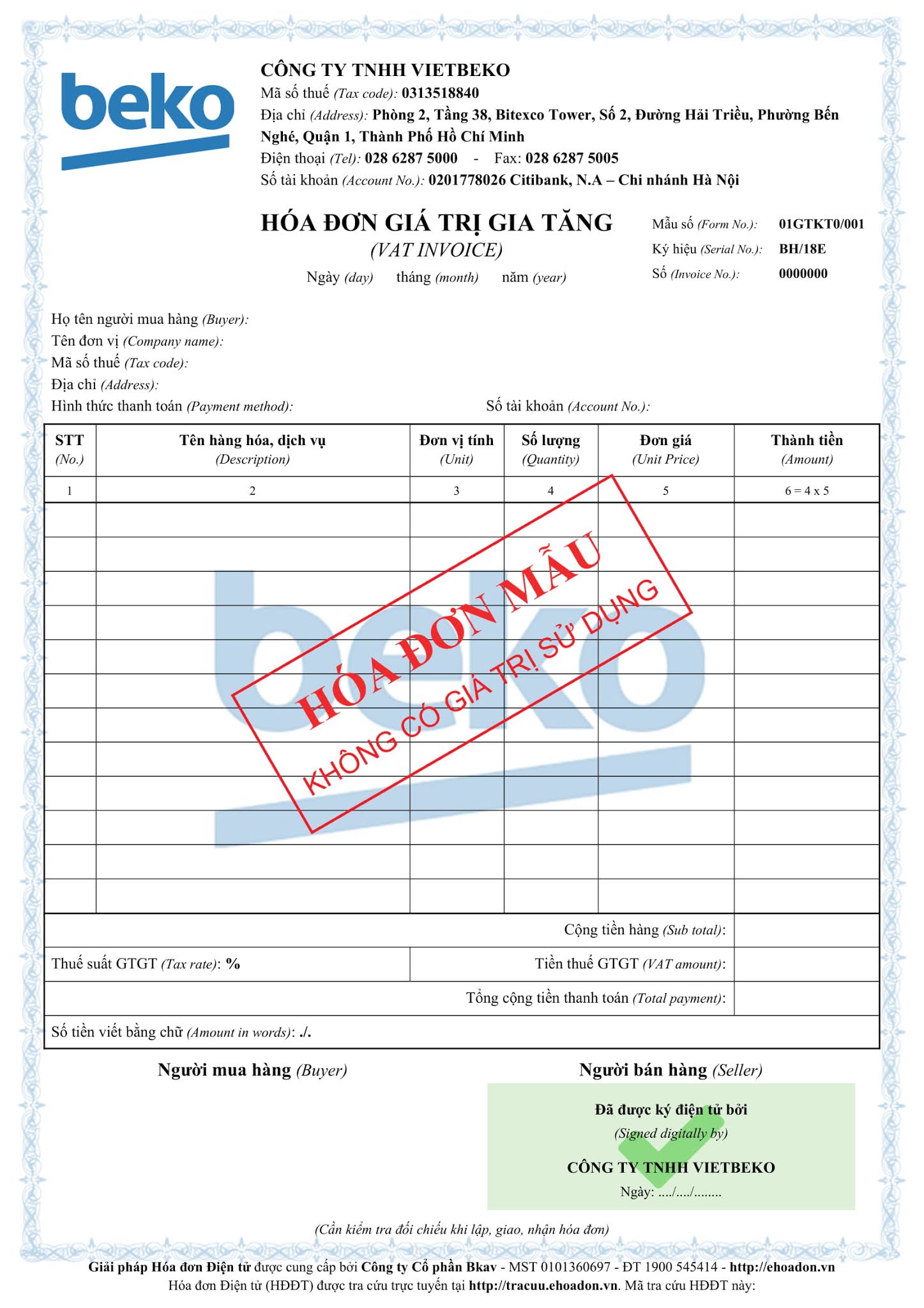 Mẫu hóa đơn điện tử BKAV thiết kế 500.000đ - CPA5