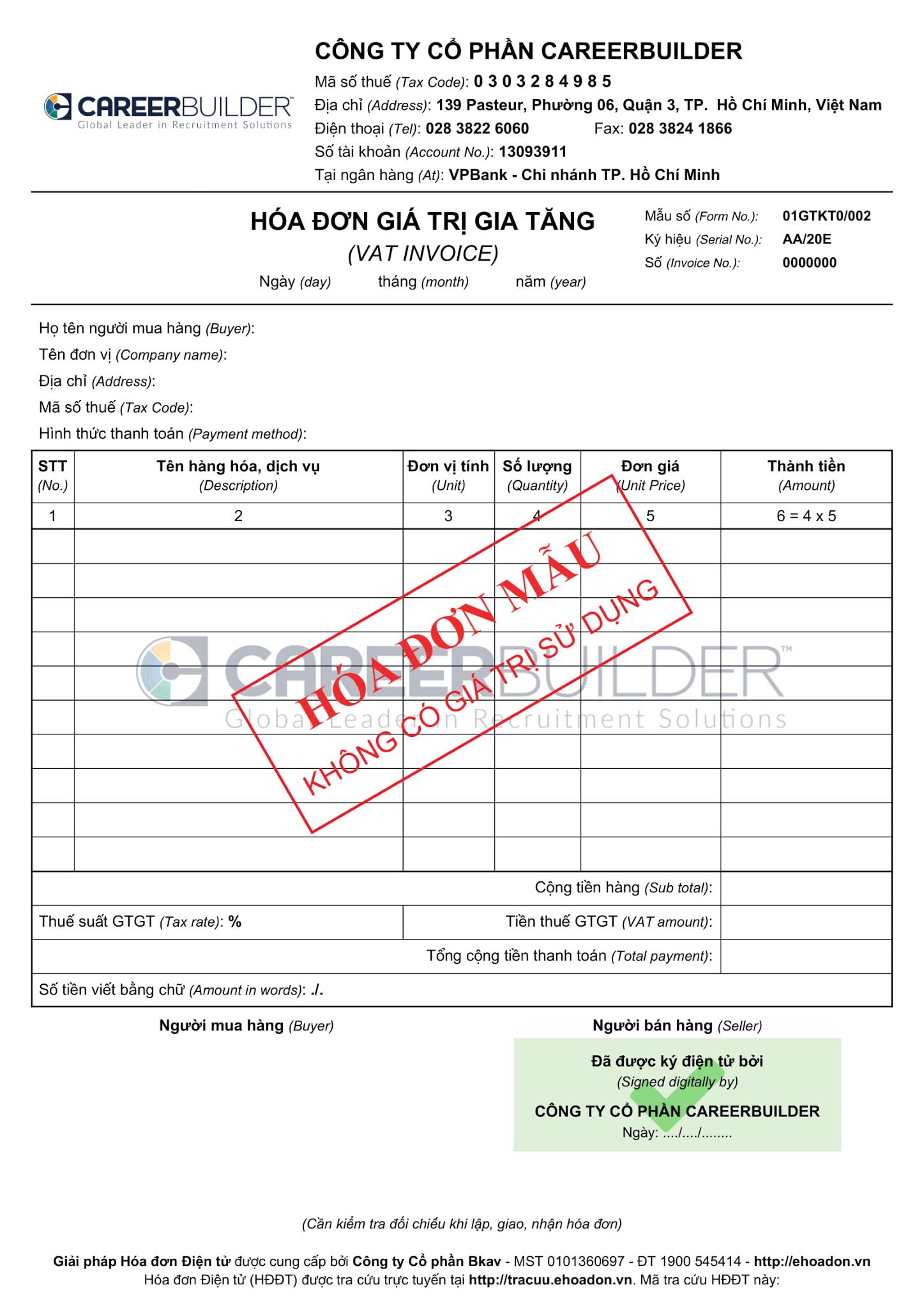 Mẫu hóa đơn điện tử BKAV thiết kế 500.000đ - CPA6