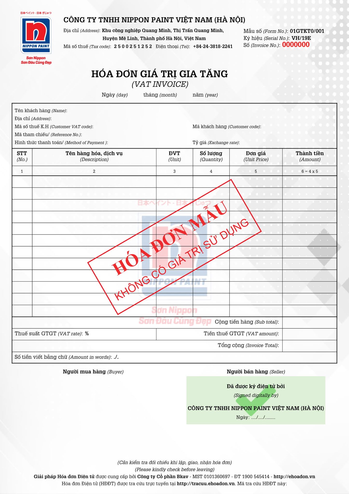 Mẫu hóa đơn điện tử BKAV thiết kế 500.000đ - CPA7