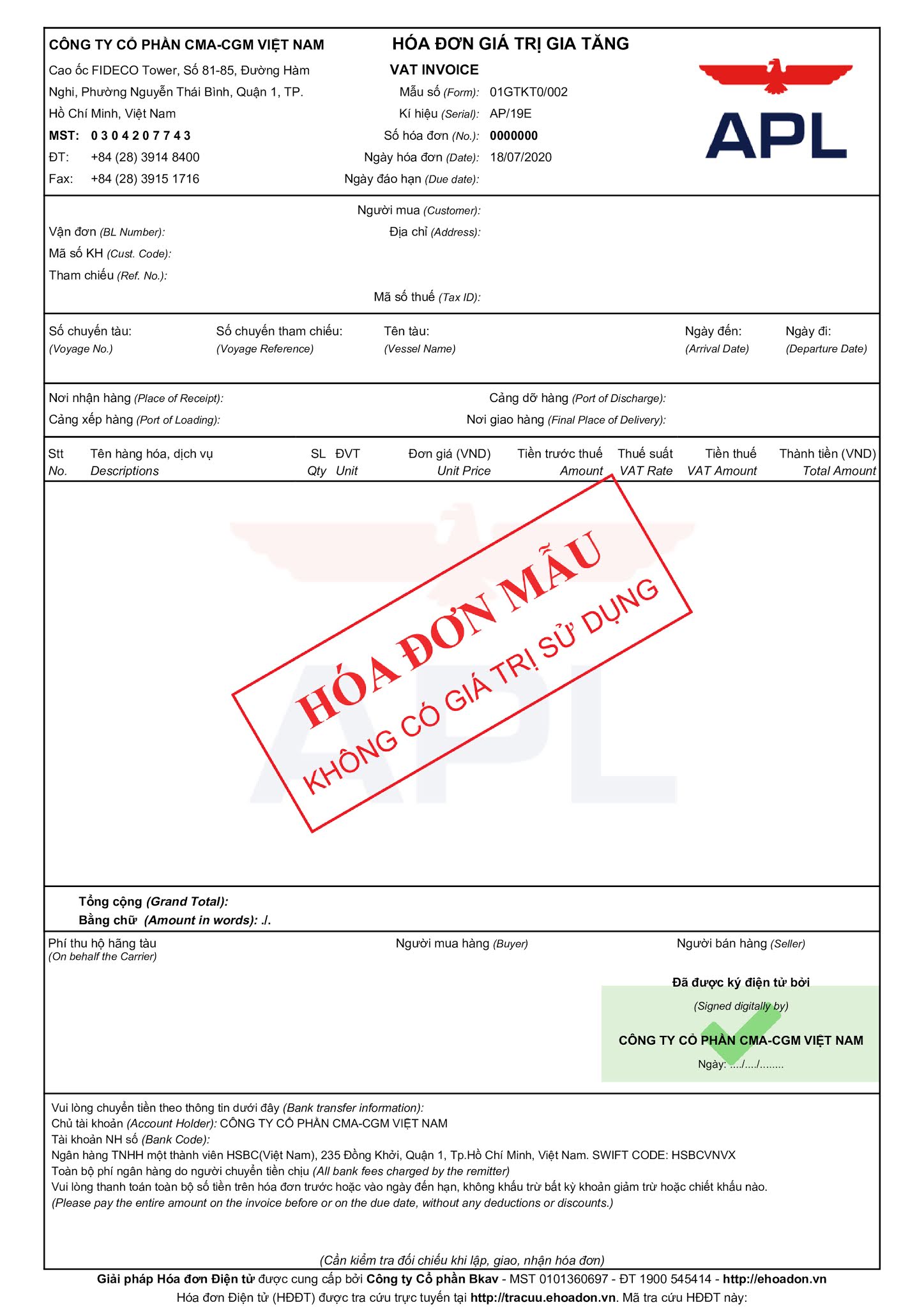 Mẫu hóa đơn điện tử BKAV thiết kế 1.000.000đ - CPB10