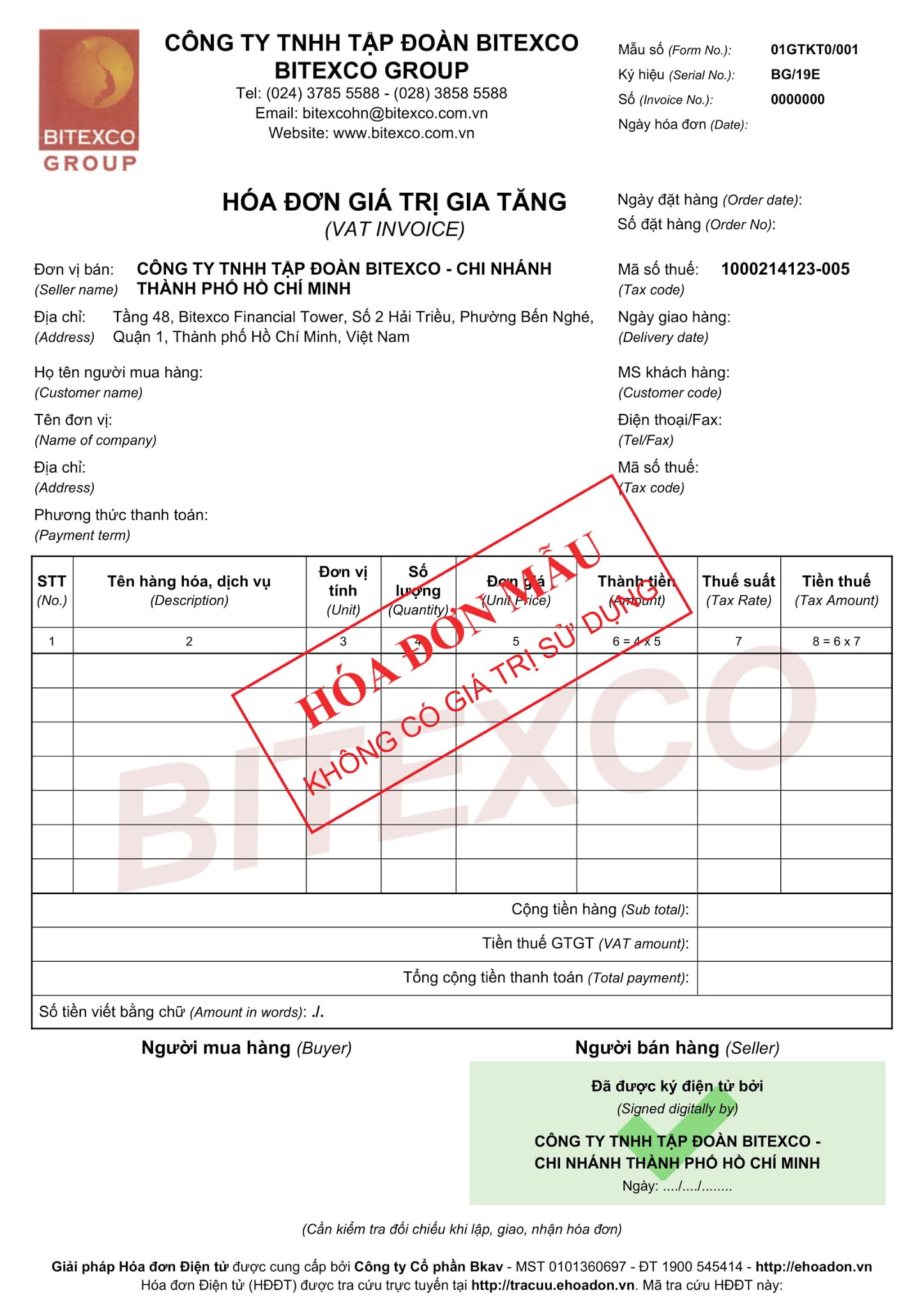 Mẫu hóa đơn điện tử BKAV thiết kế 1.000.000đ - CPB3
