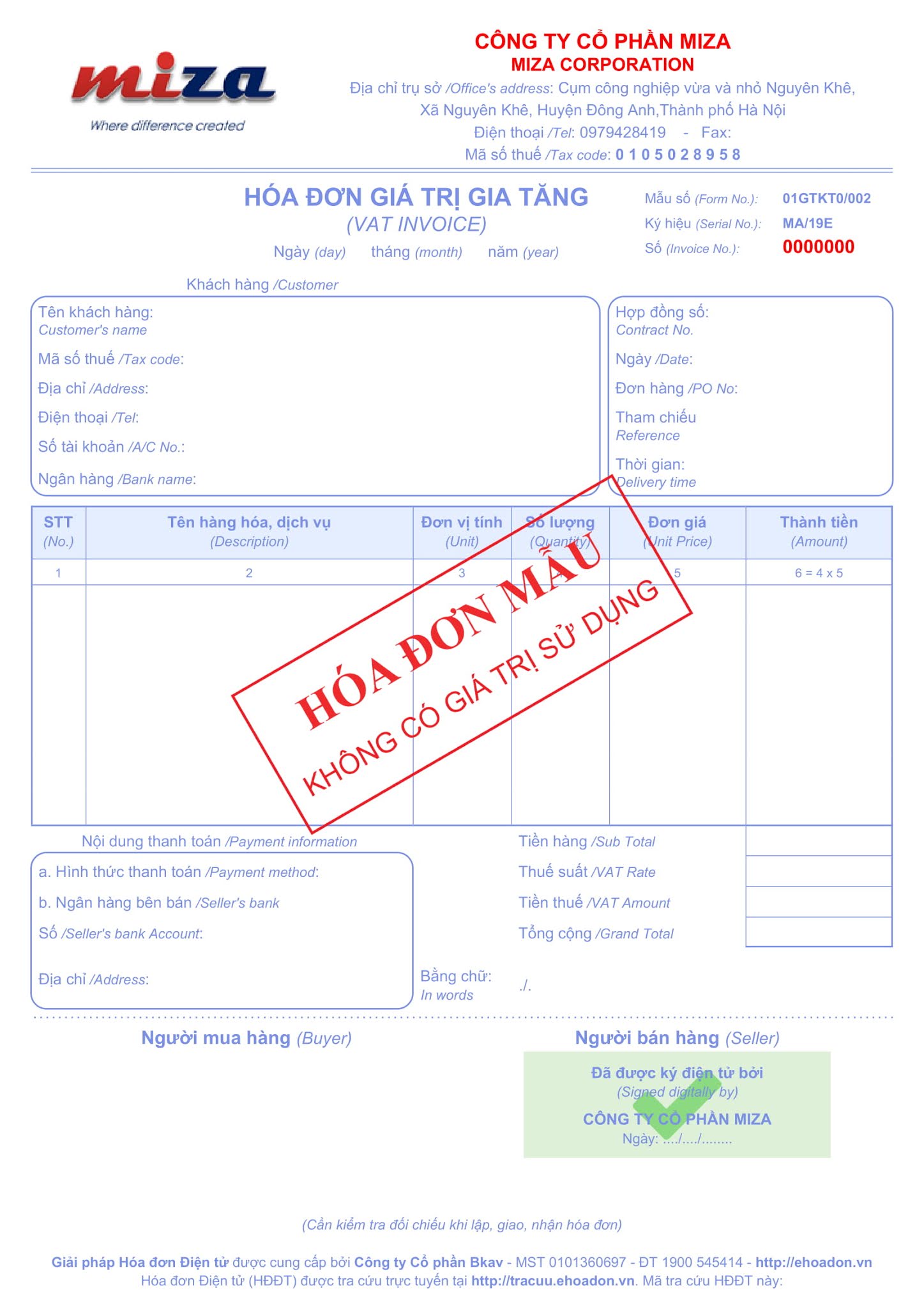 Mẫu hóa đơn điện tử BKAV thiết kế 1.000.000đ - CPB6