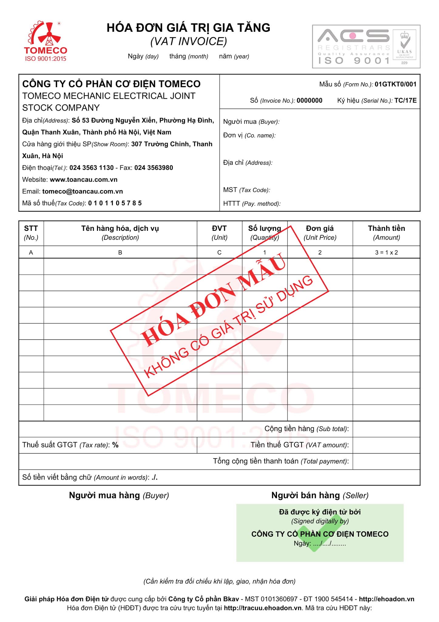Mẫu hóa đơn điện tử BKAV thiết kế 1.000.000đ - CPB8