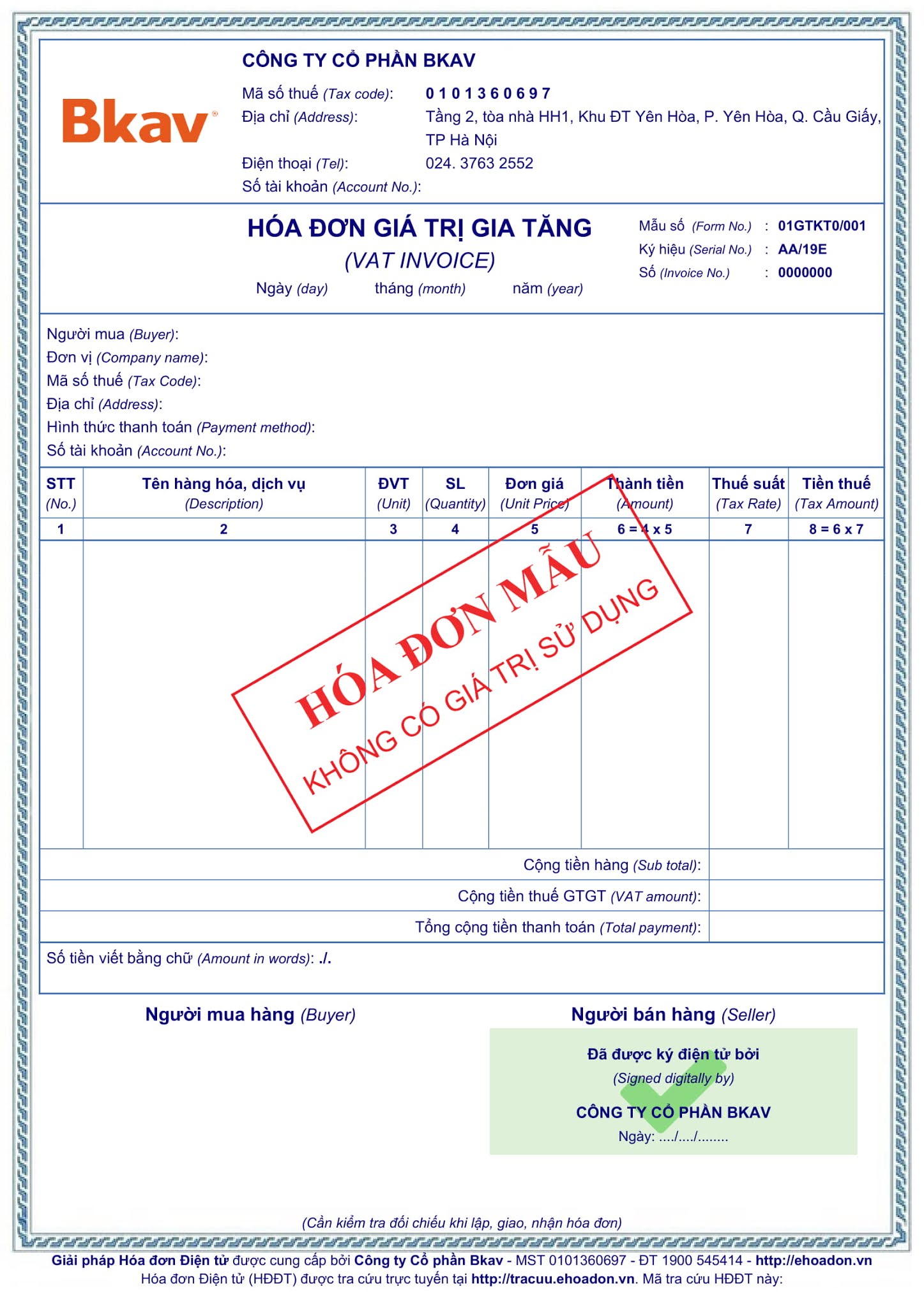 Mẫu hóa đơn điện tử BKAV miễn phí - MP12