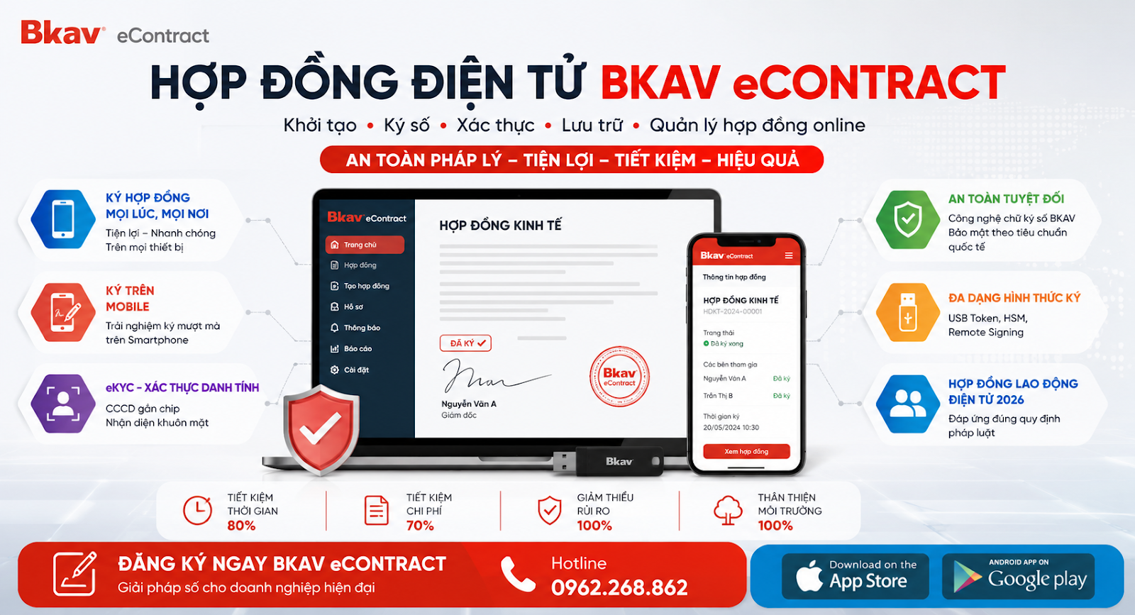 Hợp đồng điện tử BKAV eContract - ký hợp đồng trên mobile, eKYC, Remote Signing, hợp đồng lao động điện tử
